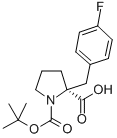 structure of CAS# 706806-65-7, Boc-(S)-alpha-(4-Fluorobenzyl)-Proline;Boc-Α-(4-Fluorobenzyl)-D-Proline,  (S)-1-Boc-2-(4-Fluorobenzyl)-2-Pyrrolidinecarboxylic  Acid;(S)-1-BOC-2-(4-FLUOROBENZYL)-2-PYRROLIDINECARBOXYLIC ACID;N-Boc-(S)-1-(4-Fluorobenzyl)-DL-Proline, 95%
