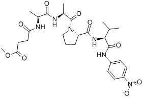结构式 CAS# 70967-90-7, N-甲氧基丁二酰-丙氨酰-丙氨酰-脯氨酰-缬氨酰对硝基苯胺