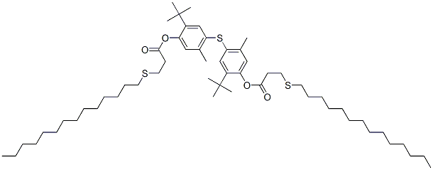CAS 登录号：71982-66-6， 硫代二[2-(1,1-二甲基乙基)-5-甲基-4,1-亚苯基]二[3-(十四烷基硫基)丙酸酯]