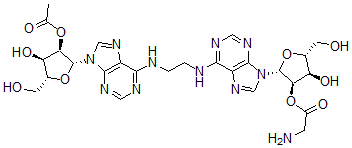 CAS 登录号：73681-43-3， [(2R,3R,4R,5R)-2-[6-[2-[[9-[(2R,3R,4R,5R)-3-乙酰氧基-4-羟基-5-(羟基甲基)四氢呋喃-2-基]嘌呤-6-基]氨基]乙基氨基]嘌呤-9-基]-4-羟基-5-(羟基甲基)四氢呋喃-3-基]2-氨基乙酸酯
