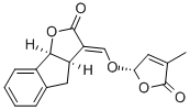 structure of CAS# 76974-79-3, (3E,3aR,8bS)-3-[[(2S)-4-Methyl-5-Oxo-2H-Furan-2-Yl]Oxymethylidene]-4,8b-Dihydro-3aH-Indeno[2,1-d]Furan-2-One;(3E,3Ar,8Bs)-3-[[(2S)-4-Methyl-5-Oxo-2H-Furan-2-Yl]Oxymethylene]-4,8B-Dihydro-3Ah-Indeno[2,1-D]Furan-2-One;(3E,3Ar,8Bs)-3-[[(2S)-5-Keto-4-Methyl-2H-Furan-2-Yl]Oxymethylene]-4,8B-Dihydro-3Ah-Indeno[2,1-D]Furan-2-One;2H-Indeno(1,2-B)Furan-2-One, 3-((((2R)-2,5-Dihydro-4-Methyl-5-Oxo-2-Furanyl)Oxy)Methylene)-3,3A,4,8B-Tetrahydro-, (3E,3Ar,8Bs)-Rel-