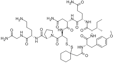 structure of CAS# 77327-45-8, beta-Mercapto-beta,beta-Cyclopentamethylene-Propionyl-Tyr(Me)-Ile-Gln-Asn-Cys-Pro-Orn-Gly-NH2;(2S)-N-[(1S)-4-Amino-1-[(2-Amino-2-Oxo-Ethyl)Carbamoyl]Butyl]-1-[(10R,13S,16S,22S)-13-(2-Amino-2-Oxo-Ethyl)-16-(3-Amino-3-Oxo-Propyl)-22-[(4-Methoxyphenyl)Methyl]-12,15,18,21,24-Pentaoxo-19-Sec-Butyl-7,8-Dithia-11,14,17,20,23-Pentazaspiro[5.19]Pentacosane-10-Carbonyl]Pyrrolidine-2-Carboxamide;(2S)-N-[(1S)-4-Amino-1-[[(2-Amino-2-Oxoethyl)Amino]-Oxomethyl]Butyl]-1-[[(10R,13S,16S,22S)-13-(2-Amino-2-Oxoethyl)-16-(3-Amino-3-Oxopropyl)-22-[(4-Methoxyphenyl)Methyl]-12,15,18,21,24-Pentaoxo-19-Sec-Butyl-7,8-Dithia-11,14,17,20,23-Pentazaspiro[5.19]Pentacosan-10-Yl]-Oxomethyl]-2-Pyrrolidinecarboxamide;(2S)-N-[(1S)-4-Amino-1-[(2-Amino-2-Keto-Ethyl)Carbamoyl]Butyl]-1-[(10R,13S,16S,22S)-13-(2-Amino-2-Keto-Ethyl)-16-(3-Amino-3-Keto-Propyl)-12,15,18,21,24-Pentaketo-22-(4-Methoxybenzyl)-19-Sec-Butyl-7,8-Dithia-11,14,17,20,23-Pentazaspiro[5.19]Pentacosane-10-Carbonyl]Pyrrolidine-2-Carboxamide