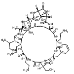 结构式 CAS# 80469-10-9, N-[(2S)-4-氨基-1-{[(2S,3R)-1-{[(2S)-4-氨基-1-氧代-1-({(3S,6S,9S,12S,15R,18S,21S)-6,9,18-三(2-氨基乙基)-15-苄基-12-[(2S)-2-丁炔基]-3-[(1R)-1-羟基乙基]-2,5,8,11,14,17,20-七氧代-1,4,7,10,13,16,19-七氮杂环二十三烷-21-基}氨基)-2-丁炔基]氨基}-3-羟基-1-氧代-2-丁炔基]氨基}-1-氧代-2-丁炔基]-6-甲基辛烷酰胺