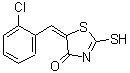 structure of CAS# 81154-00-9, (5E)-5-(2-Chlorobenzylidene)-2-sulfanyl-1,3-thiazol-4(5H)-one;(5E)-5-(2<wbr>-Chlorobe<wbr>nzylidene<wbr>)-2-merca<wbr>pto-1,3-t<wbr>hiazol-4(<wbr>5H)-one;Thiazolidin-4-one, 5-(2-chlorobenzylidene)-2-thioxo-;A0689/0032108