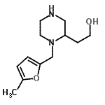 structure of CAS# 819802-25-0, 2-{1-[(5-Methyl-2-furyl)methyl]-2-piperazinyl}ethanol;2-(1-((5-methylfuran-2-yl)methyl)piperazin-2-yl)ethanol;2-{1-[(5-methyl-2-furyl)methyl]-2-piperazinyl}-1-ethanol;2-{1-[(5-methyl-2-furyl)methyl]-2-piperazinyl}ethanol