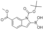 structure of CAS# 848357-46-0, 2-Borono-1H-Indole-1,6-Dicarboxylic Acid 1-(1,1-Dimethylethyl) 6-Methyl Ester;1H-Indole-1,6-Dicarboxylic Acid, 2-Borono-, 1-(1,1-Dimethylethyl) 6-Methyl Ester (9CI);(1-(Tert-Butoxycarbonyl)-6-(Methoxycarbonyl)-1H-Indol-2-Yl)Boronic Acid;1-(T-Butoxycarbonyl)-6-(Methoxycarbonyl)-1H-Indol-2-Ylboronic Acid