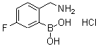 structure of CAS# 850568-03-5, (2-Aminomethyl-5-Fluoro)Phenylboronic Acid Hydrochloride;2-(Aminomethyl)-5-Fluorobenzeneboronic Acid Hydrochloride;(2-AMINOMETHYL-5-FLUORO)PHENYLBORONIC ACID HYDROCHLORIDE;2-(AMINOMETHYL)-5-FLUOROBENZENEBORONIC ACID, HCL