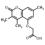 structure of CAS# 853892-41-8, [(3,4,7-Trimethyl-2-oxo-2H-chromen-5-yl)oxy]acetic acid;[(3,4,7-trimethyl-2-oxo-2H-chromen-5-yl)oxy]acetic acid;[(3,4,7-Trimethyl-2-oxo-2H-chromen-5-yl)oxy]-acetic acid;acetic ac<wbr>id, [(3,4<wbr>,7-trimet<wbr>hyl-2-oxo<wbr>-2H-1-ben<wbr>zopyran-5<wbr>-yl)oxy]-