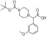 structure of CAS# 868151-10-4, (3-Methoxyphenyl)(4-{[(2-methyl-2-propanyl)oxy]carbonyl}-1-piperazinyl)acetic acid;2-(4-Boc-piperazinyl)-2-(3-methoxyphenyl)acetic acid;2-(4-Boc-piperazinyl)-2-(3-methoxy-phenyl)acetic acid;2-(4-BOC-PIPERAZINYL)-2-(3-METHOXY-PHENYL)ACETICACID