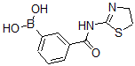 structure of CAS# 871333-06-1, B-[3-[[(4,5-Dihydro-2-Thiazolyl)Amino]Carbonyl]Phenyl]-Boronic Acid;3-[(4,5-DIHYDROTHIAZOL-2-YL)CARBAMOYL]BENZENEBORONIC ACID;3-((4,5-DIHYDROTHIAZOL-2-YL)CARBAMOYL)PHENYLBORONIC ACID;3-(2-Thiazolinylcarbamoyl)Benzeneboronic Acid, 97%