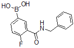 structure of CAS# 874219-22-4, B-[4-Fluoro-3-[[(Phenylmethyl)Amino]Carbonyl]Phenyl]-Boronic Acid;3-(Benzylcarbamoyl)-4-Fluorobenzeneboronic Acid 98%;3-(Benzylcarbamoyl)-4-Fluorobenzeneboronicacid98%;3-(BENZYLCARBAMOYL)-4-FLUOROBENZENEBORONIC ACID