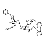 structure of CAS# 878483-02-4, 2-Methyl-2-propanyl (2S)-3-{[(4aS,6S,7S,8R,8aR)-7-azido-8-hydroxy-2-phenylhexahydropyrano[3,2-d][1,3]dioxin-6-yl]oxy}-2-{[(9H-fluoren-9-ylmethoxy)carbonyl]amino}propanoate;O-(2-Azid<wbr>o-4,6-O-b<wbr>enzyliden<wbr>e-2-deoxy<wbr>-α-D-gala<wbr>ctopyrano<wbr>syl)-N-[(<wbr>9H-fluore<wbr>n-9-ylmet<wbr>hoxy)carb<wbr>onyl]-L-s<wbr>erine ter<wbr>t-Butyl E<wbr>ster