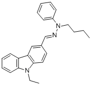 structure of CAS# 88107-84-0, 9-Ethyl-3-(N-Butyl-N-Phenylhydrazonomethyl)Carbazole;9-ETHYLCARBAZOLE-3-CARBOXALDEHYDE N-BUTYL-N-PHENYLHYDRAZONE;9-ETHYLCARBAZOLE-3-CARBOXALDEHYDE N-BUTYL-N-PHENYLHYRAZONE;9-ETHYL-3-(N-BUTYL-N-PHENYLHYDRAZONOMETHYL)CARBAZOLE