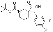 structure of CAS# 887344-21-0, 3-(3,4-Dichlorobenzyl)-1-{[(2-methyl-2-propanyl)oxy]carbonyl}-3-piperidinecarboxylic acid;1-(tert-B<wbr>utoxycarb<wbr>onyl)-3-(<wbr>3,4-dichl<wbr>orobenzyl<wbr>)-3-piper<wbr>idinecarb<wbr>oxylic ac<wbr>id;1-(tert-B<wbr>utyloxyca<wbr>rbonyl)-3<wbr>-(3,4-dic<wbr>hlorobenz<wbr>yl)piperi<wbr>dine-3-ca<wbr>rboxylic <wbr>acid;1-[(tert-<wbr>butyl)oxy<wbr>carbonyl]<wbr>-3-(3,4-d<wbr>ichlorobe<wbr>nzyl)pipe<wbr>ridine-3-<wbr>carboxyli<wbr>c acid