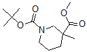 structure of CAS# 888952-55-4, 3-Methyl-1,3-Piperidinedicarboxylic Acid 1-(1,1-Dimethylethyl) 3-Methyl Ester;1,3-Piperidinedicarboxylic Acid, 3-Methyl-, 1-(1,1-Dimethylethyl) 3-Methyl Ester;3-Methyl-1,3-Piperidinedicarboxylicacid1-(1,1-Dimethylethyl)3-Methylester;Methyl 1-Boc-3-Methylpiperidine-3-Carboxylate