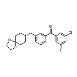 structure of CAS# 898762-13-5, (3-Chloro-5-fluorophenyl)[3-(1,4-dioxa-8-azaspiro[4.5]dec-8-ylmethyl)phenyl]methanone;3-chloro-<wbr>3'-[8-(1,<wbr>4-dioxa-8<wbr>-azaspiro<wbr>[4.5]decy<wbr>l)methyl]<wbr>-5-fluoro<wbr>benzophen<wbr>one