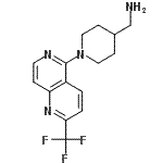 structure of CAS# 909644-98-0, 1-{1-[2-(Trifluoromethyl)-1,6-naphthyridin-5-yl]-4-piperidinyl}methanamine;1-{1-[2-(Trifluoromethyl)-1,6-naphthyridin-5-;1-{1-[2-(<wbr>Trifluoro<wbr>methyl)-1<wbr>,6-naphth<wbr>yridin-5-<wbr>yl]-piper<wbr>idin-4-yl<wbr>}methanam<wbr>ine;MFCD08566157