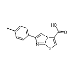 structure of CAS# 912770-37-7, 6-(4-Fluorophenyl)imidazo[2,1-b][1,3]thiazole-3-carboxylic acid;6-(4-fluo<wbr>rophenyl)<wbr>imidazo[2<wbr>,1-b][1,3<wbr>]thiazole<wbr>-3-carbox<wbr>ylicacid;6-(4-fluo<wbr>rophenyl)<wbr>imidazo[2<wbr>,1-b]1,3-<wbr>thiazolin<wbr>e-3-carbo<wbr>xylic acid;MFCD08689402