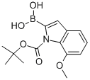 structure of CAS# 913835-81-1, 2-Borono-7-Methoxy-1H-Indole-1-carboxylic Acid 1-(1,1-Dimethylethyl) Ester;1H-Indole-1-Carboxylic Acid, 2-Borono-7-Methoxy-, 1-(1,1-Dimethylethyl) Ester;1-(Tert-Butoxycarbonyl)-7-Methoxy-1H-Indol-2-Yl-2-Boronic Acid;1-(TERT-BUTOXYCARBONYL)-7-METHOXY-1H-INDOL-2-YLBORONIC ACID