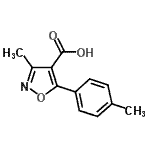 structure of CAS# 91569-57-2, 3-Methyl-5-(4-methylphenyl)-1,2-oxazole-4-carboxylic acid;3-methyl-5-(4-methylphenyl)-1,2-oxazole-4-carboxylic acid;3-methyl-5-(4-methylphenyl)isoxazole-4-carboxylic acid;3-methyl-5-(p-tolyl)isoxazole-4-carboxylic acid