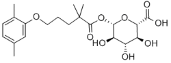 structure of CAS# 91683-38-4, 1-O-Gemfibrozil-beta-D-glucuronide;(2S,3S,4S,5R,6S)-6-[5-(2,5-Dimethylphenoxy)-2,2-Dimethyl-Pentanoyl]Oxy-3,4,5-Trihydroxy-Tetrahydropyran-2-Carboxylic Acid;(2S,3S,4S,5R,6S)-6-[5-(2,5-Dimethylphenoxy)-2,2-Dimethyl-1-Oxopentoxy]-3,4,5-Trihydroxy-2-Tetrahydropyrancarboxylic Acid;(2S,3S,4S,5R