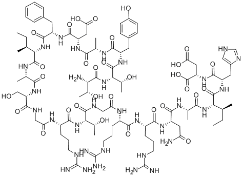 structure of CAS# 99534-03-9, L-Threonyl-L-Threonyl-L-Tyrosyl-L-Alanyl-L-alpha-Aspartyl-L-Phenylalanyl-L-Isoleucyl-L-Alanyl-L-Serylglycyl-L-Arginyl-L-Threonylglycyl-L-Arginyl-L-Arginyl-L-Asparaginyl-L-Alanyl-L-Isoleucyl-L-Histidyl-L-Aspartic Acid;Ip-20;L-Aspartic Acid, L-Threonyl-L-Threonyl-L-Tyrosyl-L-Alanyl-L-Alpha-Aspartyl-L-Phenylalnyl-L-Isoleucyl-L-Alanyl-L-Serylglycyl-L-Arginyl-L-Threonylglycyl-L-Arginyl-L-Arginyl-L-Asparaginyl-L-Alanyl-L-Isoleucyl-L-Histidyl-;Peptide Inhibitor Ip-20