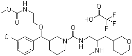 结构式 CAS# 1013937-63-7, VTP-27999 2,2,2-三氟乙酸盐; N-[2-[(R)-(3-氯苯基)[(3R)-1-[[[(2S)-2-(甲基氨基)-3-[(3R)-四氢-2H-吡喃-3-基]丙基]氨基]羰基]-3-哌啶基]甲氧基]乙基]氨基甲酸甲酯 2,2,2-三氟乙酸盐