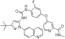 structure of CAS# 1020172-07-9, DCC-2036;N-[3-tert-Butyl-1-(quinolin-6-yl)-1H-pyrazol-5-yl]-N'-[2-fluoro-4-[(2-(methylcarbamoyl)pyridin-4-yl)oxy]phenyl]urea