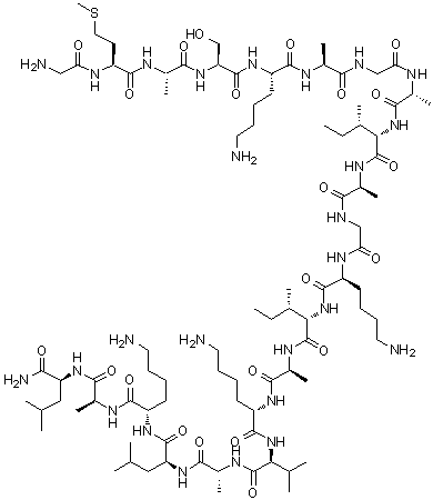structure of CAS# 102068-15-5, PGLa;741: PN: US20050058603 SEQID: 736 claimed protein; MSI 499; PGLa; PGLa ion channel-forming peptide