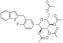 结构式 CAS# 1034305-21-9, (1S)-1,5-脱水-1-C-[3-(苯并[b]噻吩-2-基甲基)-4-氟苯基]-D-山梨糖醇 2,3,4,6-四乙酸酯