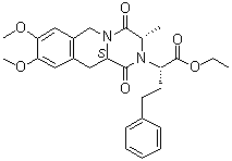 structure of CAS# 103733-51-3, Moexipril related compound B;(alphaS,3S,11aS)-1,3,4,6,11,11a-Hexahydro-8,9-dimethoxy-3-methyl-1,4-dioxo-alpha-(2-phenylethyl)-2H-pyrazino[1,2-b]isoquinoline-2-acetic acid ethyl ester