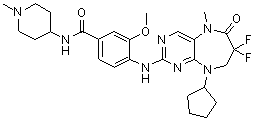 structure of CAS# 1062243-51-9, Ro 3280;4-[(9-Cyclopentyl-7,7-difluoro-6,7,8,9-tetrahydro-5-methyl-6-oxo-5H-pyrimido[4,5-b][1,4]diazepin-2-yl)amino]-3-methoxy-N-(1-methyl-4-piperidinyl)benzamide