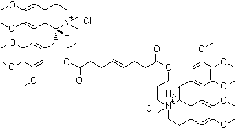 structure of CAS# 106861-44-3, Mivacurium chloride;[R-[R*,R*-(E)]]2,2'-(1,8-Dioxo-4-octene-1,8-diyl)bis(oxy-3,1-propanediyl)bis[1,2,3,4-tetrahydro-6,7-dimethoxy-2-methyl-1-(3,4,5-trimethoxyphenyl)isoquinolinium] dichloride