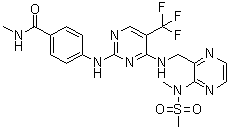 structure of CAS# 1073154-85-4, Defactinib;N-Methyl-4-[[4-[[[3-[methyl(methylsulfonyl)amino]-2-pyrazinyl]methyl]amino]-5-(trifluoromethyl)-2-pyrimidinyl]amino]benzamide; VS 6063