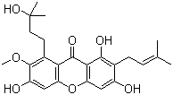 结构式 CAS# 107390-08-9, Garcinone D; 1,3,6-三羟基-8-(3-羟基-3-甲基丁基)-7-甲氧基-2-(3-甲基-2-丁烯-1-基)-9H-呫吨-9-酮