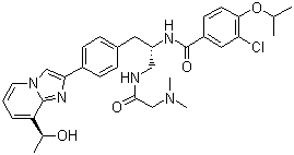 结构式 CAS# 1088965-37-0, GSK-923295; 3-氯-N-{(1S)-2-[(N,N-二甲基甘氨酰)氨基]-1-[(4-{8-[(1S)-1-羟基乙基]咪唑并[1,2-a]吡啶-2-基}苯基)甲基]乙基}-4-[(1-甲基乙基)氧基]苯甲酰胺