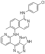 结构式 CAS# 1093100-40-3, N1-(4-氯苯基)-6-甲基-N5-[3-(9H-嘌呤-6-基)-2-吡啶基]-1,5-异喹啉二胺