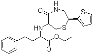 structure of CAS# 110143-57-2, (2S,6R)-6-[[1(s)-Ethoxycarbonyl-3-phenylpropyl]amino]-5-oxo-(2-thienyl)perhydro-1,4-thiazepine;[2S-[2a,6b(R*)]]-alpha-[[Hexahydro-5-oxo-2-(2-thienyl)-1,4-thiazepin-6-yl]amino]-benzenebutanoic acid ethyl ester