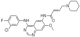 structure of CAS# 1110813-31-4, Dacomitinib;PF-00299804-03; (2E)-N-[4-[(3-Chloro-4-fluorophenyl)amino]-7-methoxy-6-quinazolinyl]-4-(1-piperidinyl)-2-butenamide