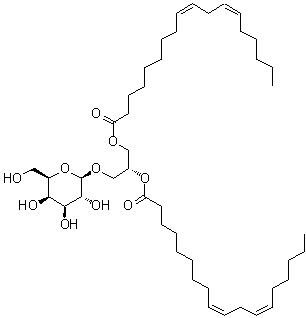structure of CAS# 111187-15-6, (2R)-2,3-Bis[[(9Z,12Z)-1-oxo-9,12-octadecadien-1-yl]oxy]propyl beta-D-galactopyranoside