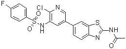 structure of CAS# 1112980-86-5, N-[6-[6-Chloro-5-[[(4-fluorophenyl)sulfonyl]amino]-3-pyridinyl]-1,3-benzothiazol-2-yl]acetamide