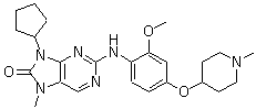 structure of CAS# 1124329-14-1, 9-Cyclopentyl-7,9-dihydro-2-[[2-methoxy-4-[(1-methyl-4-piperidinyl)oxy]phenyl]amino]-7-methyl-8H-purin-8-one