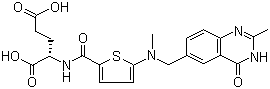 structure of CAS# 112887-68-0, Raltitrexed;(S)-2-[(1-{5-[Methyl-(2-methyl-4-oxo-3,4-dihydro-quinazolin-6-ylmethyl)-amino]-thiophen-2-yl}-methanoyl)-amino]-pentanedioic acid