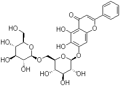 structure of CAS# 114482-86-9, Oroxin B;Baicalein 7-O-beta-gentiobioside; 7-[(6-O-beta-D-Glucopyranosyl-beta-D-glucopyranosyl)oxy]-5,6-dihydroxy-2-phenyl-4H-1-benzopyran-4-one; Baicalein 7-O-diglucoside