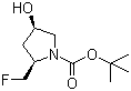 structure of CAS# 114676-97-0, (2R,4R)-N-Boc-2-(fluoromethyl)-4-hydroxypyrrolidine;(2R,4R)-tert-Butyl 2-(fluoromethyl)-4-hydroxypyrrolidine-1-carboxylate; (2R-cis)-2-(Fluoromethyl)-4-hydroxy-1-pyrrolidinecarboxylic acid 1,1-dimethylethyl ester