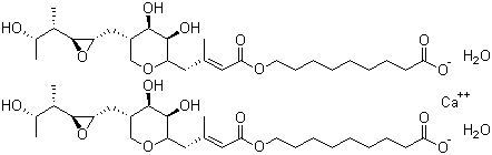 structure of CAS# 115074-43-6, Mupirocin calcium dihydrate;Calcium 9-[(E)-4-[(2S,3R,4R,5S)-3,4-dihydroxy-5-[[(2S,3S)-3-[(2S,3S)-3-hydroxybutan-2-yl]oxiran-2-yl]methyl]oxan-2-yl]-3-methylbut-2-enoyl]oxynonanoate dihydrate
