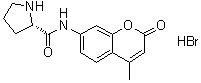 structure of CAS# 115388-93-7, (S)-N-(4-Methyl-2-oxo-2H-1-benzopyran-7-yl)-2-pyrrolidinecarboxamide monohydrobromide