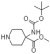 structure of CAS# 115655-44-2, 4-(tert-Butoxycarbonylamino)piperidine-4-carboxylic acid methyl ester;Methyl 4-(tert-butoxycarbonylamino)piperidine-4-carboxylate