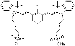 structure of CAS# 115970-66-6, 2-[2-[2-Chloro-3-[2-[1,3-dihydro-3,3-dimethyl-1-(4-sulfobutyl)-2H-indol-2-ylidene]ethylidene]-1-cyclohexen-1-yl]ethenyl]-3,3-dimethyl-1-(4-sulfobutyl)-3H-indolium inner salt sodium salt;IR-783