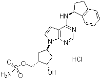 structure of CAS# 1160295-21-5, MLN-4924 hydrochloride;Sulfamic acid [(1S,2S,4R)-4-[4-[[(1S)-2,3-dihydro-1H-inden-1-yl]amino]-7H-pyrrolo[2,3-d]pyrimidin-7-yl]-2-hydroxycyclopentyl]methyl ester hydrochloride